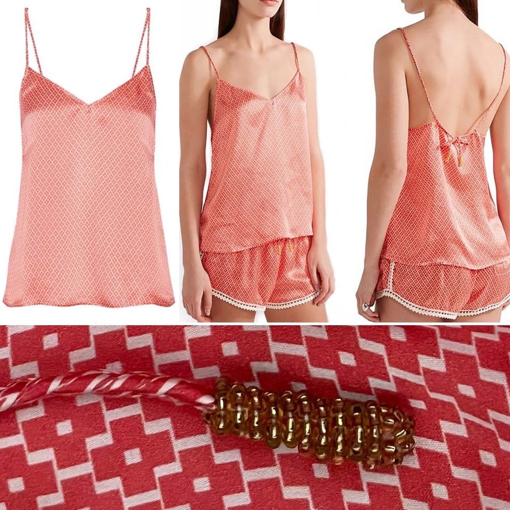 PALOMA BLUE S / M 100% Silk Cami Top Geometric Pink Coral Beach Tie Back PJ XS 2